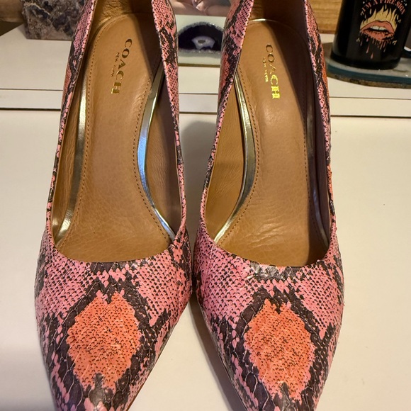 Coach Harlee Two Tone Pink Snake Print Women's Heels - Picture 2 of 6